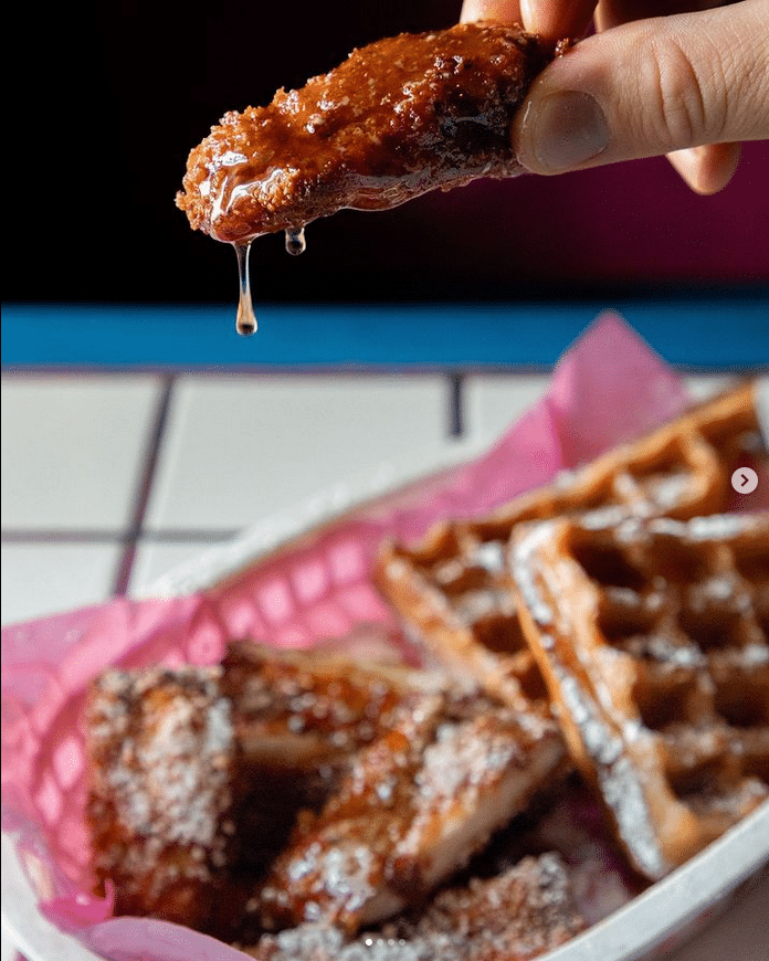 Chicken Wings and Waffles at Evie's Disco Diner.