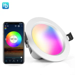 Smart downlights with a phone that allows you to control the brightness.