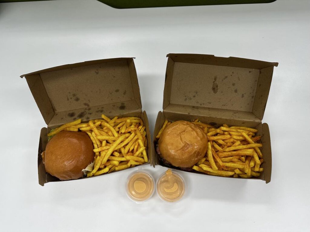Two boxes of Wizburger with fries