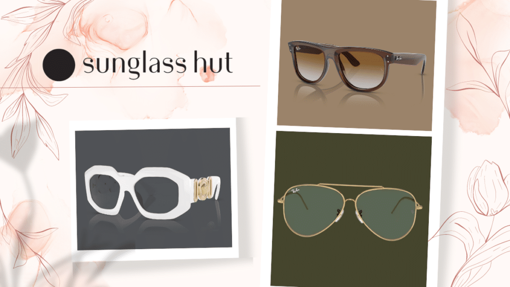 3 sunglasses from shop sunglass hut, the colours are white, dark brown, and golden respectively
