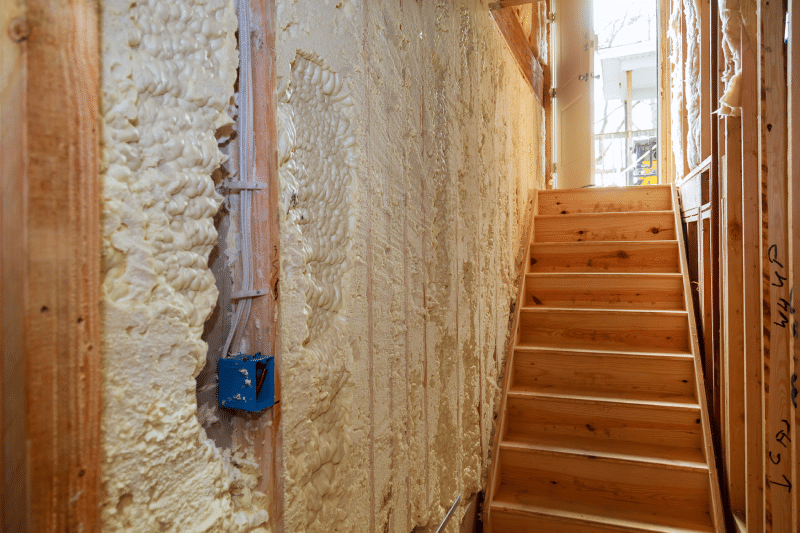 Thermal and hidro insulation Inside wall insulation in wooden house, building under construction